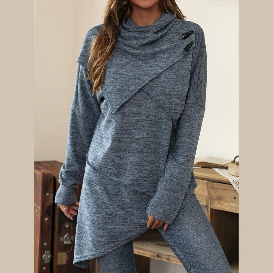 Asymmetrical Shirt with Waterfall Collar - Liora