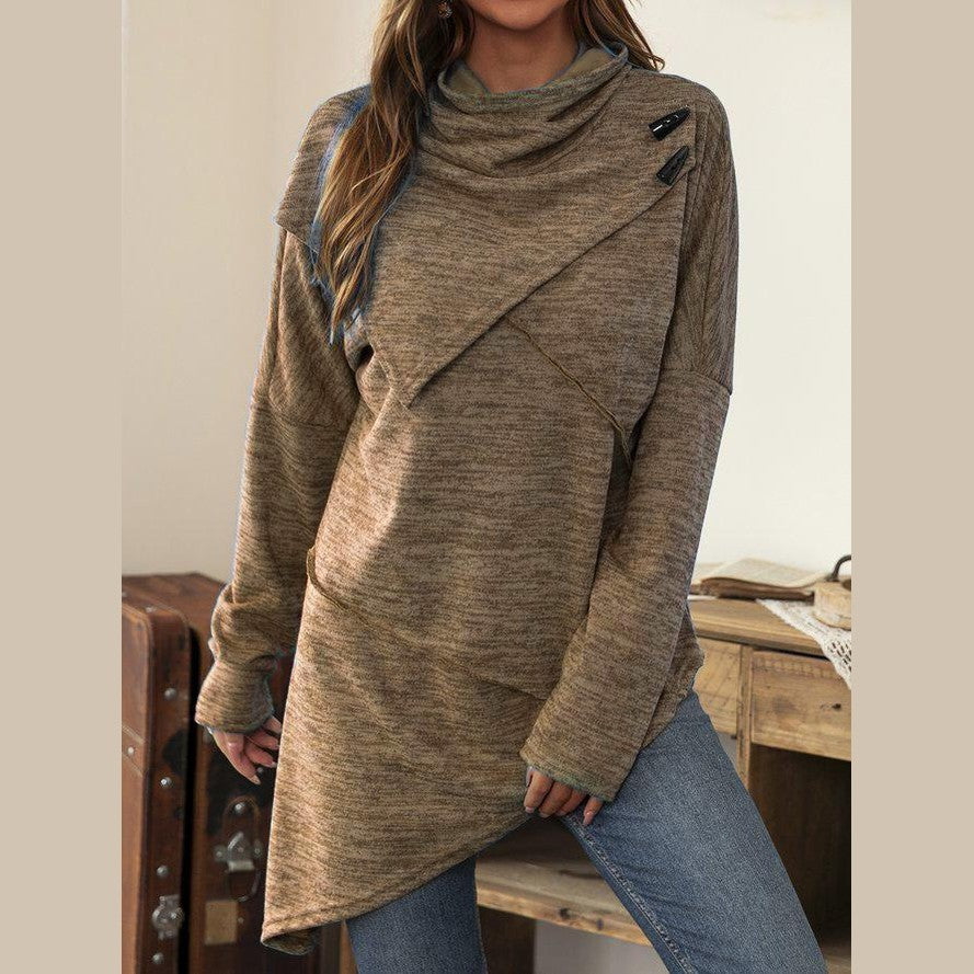 Asymmetrical Shirt with Waterfall Collar - Liora