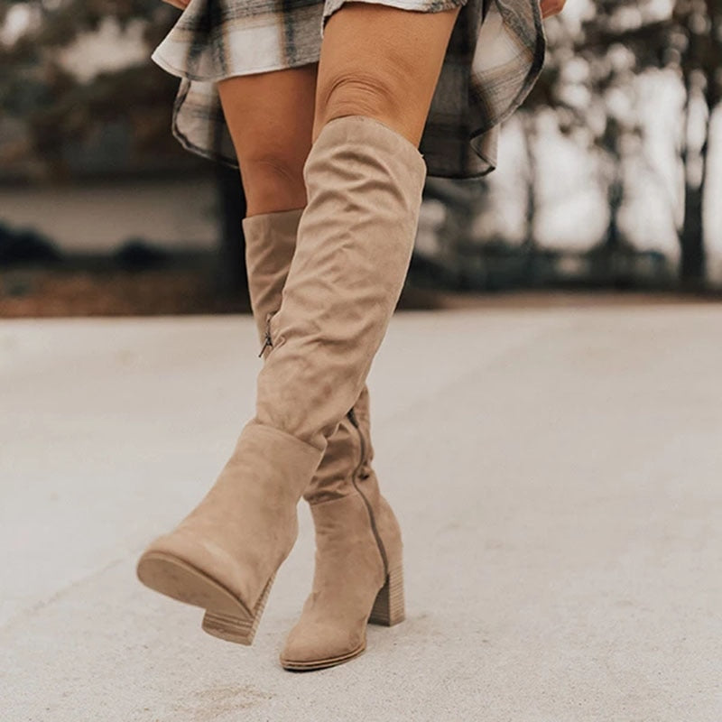 Casual Knee-High Boots with Zipper - Tess