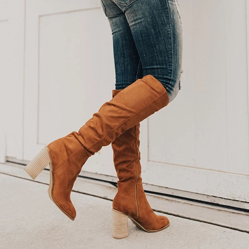 Casual Knee-High Boots with Zipper - Tess